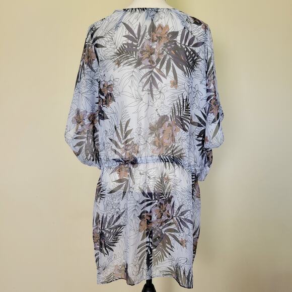 Steve Madden OSFM Adjustable Kimono Wrap Cover Up Sheer Tie Front Tropical Beach - Picture 7 of 14